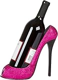KitchInspirations Glitter High Heel Wine Bottle Holder, Pink