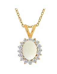 1.37 Ct Oval Cabouchon White Opal White Diamond 14K Yellow Gold Pendant