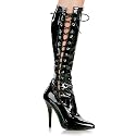 Inch Sexy Black Boot Knee High Boot With Side-Slit And Side Zip Black Stretch Patent