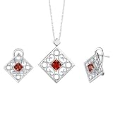 Classical Inspiration 3.50 carats Princess Cut Garnet Pendant Earrings Set in Sterling Silver
