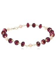 14k Gold-Filled Linked Garnet Rondelles and Natural Pink Freshwater Cultured Pearls Clasp Bracelet, 7.5"