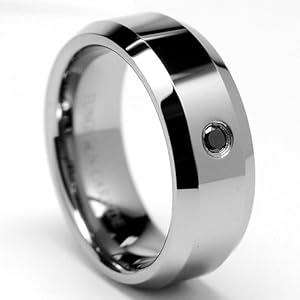 Click to buy High Polish Tungsten Carbide Black Diamond Wedding Ring from Amazon!