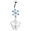 Aqua Crystal Explosion Butterfly Belly Ring