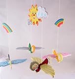 All wood guardian angel mobile with clouds and sun