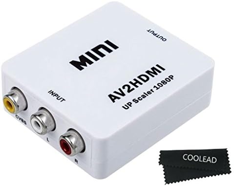 COOLEAD-1080p AV Composite Video Audio RCA CVBS to HDMI Converter Adapter with Power Adapter Upscaler supports HDTV, HD(High-definition) VHS, VCR, DVD,PC,PS3