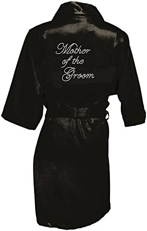 Black Satin Bridal Party Robe with Rhinestones - Bride, Bridesmaid, Maid of Honor, Mothers (Small/Medium 0-8, Mother of the Groom)