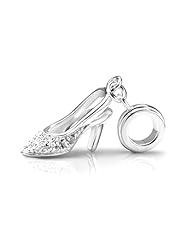 Chuvora Sterling Silver High Heel Shoes with White CZ Bead Charm Fits Pandora Bracelet