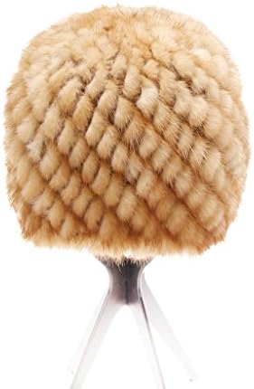 Qiudu Women's Mink Fur Knitted Hat Skull Caps Multicolor Beanie Yellow One Size