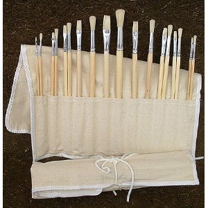 Brush Bundle of 18 Hog Brushes in a Canvas Brush Holder