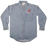 YOUTH Medium (5/6) Light Blue Denim MLB Cleveland Indians Button up Long sleeve shirt