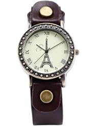 AMPM24 Vintage Bronze Case Eiffel Tower Lady Girl Brown Leather Quartz Wrist Watch WAA471