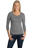 unior Ladies 3/4-Sleeve Perfect Weight Scoop Henley Shirt, Color: Heather Steel, Size: 2X-Large