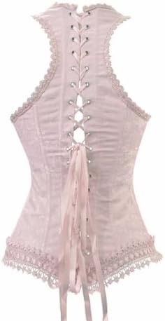 BJ1230 Corsets Women's Pink Jacquard Embroidered Overbust Boned Fashion Lace Corset Medium Pink