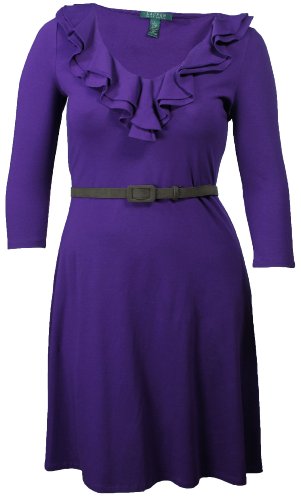 Lauren Ralph Lauren Women's Ruffle Collar Dress Purple (X-Large) [Apparel]