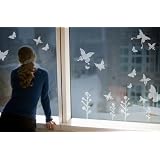 Fenstertattoo - Motiv "Schmetterlieblinge" aus Milchglasfolie in Farbton TRANSPARENT mit Silberglitzervon "Lovala"