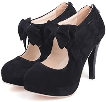 Emmalinglina Women's Fashion Elegance Bows Zip Platform High Stiletto Heel Ankle Boots 8.5 B(M) US Black