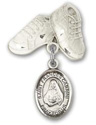 Sterling Silver Baby Badge with St. Frances Cabrini Charm and Baby Boots Pin