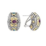 925 Silver, Blue Topaz & Amethyst Earrings with 18k Gold Accents (1.30ctw)