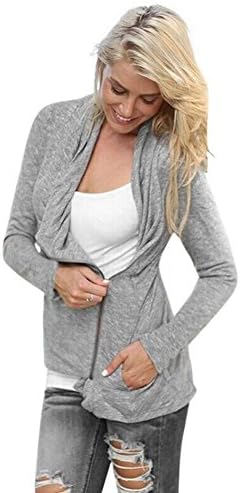 EKIMI Women's Stand Collar Long Sleeve Zipper Short Bomber Jacket Outwear (L)
