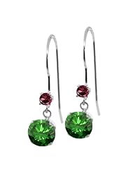 1.28 Ct Round Green Diamond Red Rhodolite Garnet 14K White Gold Earrings