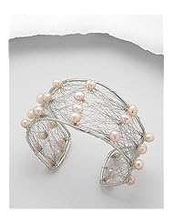 Stainless Steel Cable Wire Fresh Water Pearl Bracelet In White Base