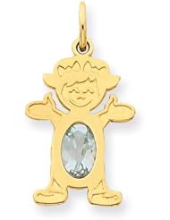 14k Yellow Gold Girl 6x4 Oval Genuine Aquamarine-Mar. Metal Wt- 0.6g