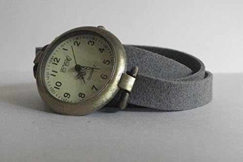 Wrap watch with dark gray suede strap, round unisex watch, wrap leather, minimalist watch wrap bracelet by JuSal08 Tailor-made strap available at no extra cost.