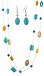 Necklace & Earring Set - N332 - Long Genuine Stone and Glass Necklace (60") + Matching Earrings ~ Turquoise and Yellow Jasper