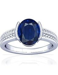 Platinum Oval Cut Blue Sapphire Womens Astrological Ring