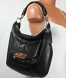 NEW AUTHENTIC COACH KRISTIN LEATHER CONVERTIBLE HOBO (Black/Silver)