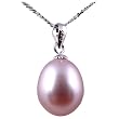 Freshwater Cultured Oval Shape 10-11mm lavender Pearl Pendant with 18K White Gold, 16" 14K White Gold Chain