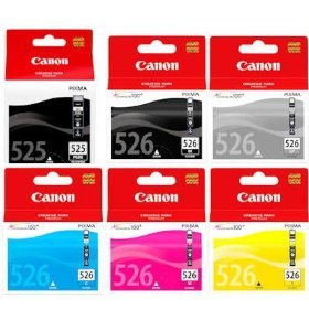 Set of 6 original genuine Canon ink cartridges (includes grey) for Pixma MG6150, MG8150 printers in sealed foil packaging (no box)