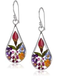 Sterling Silver Pressed Flower Teardrop Earrings