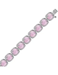 Sterling Silver Square Pink Amethyst and White Sapphire Edged Accented Bracelet