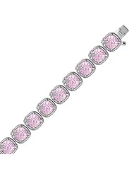 Sterling Silver Square Pink Amethyst and White Sapphire Edged Accented Bracelet