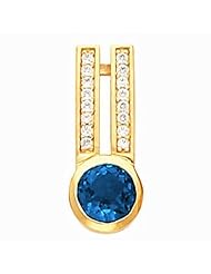 18K Yellow Gold Round Cut Chatham Created Sapphire and Diamond Pendant -- LIFETIME WARRANTY