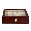 SALE Classic Watch Storage Chest for 10 Watches Cherry Wood Finish See Thru Top Latch