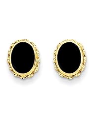 MadiK® Kids 14k Yellow Gold Polished Bezel Set Oval Onyx Post Earrings