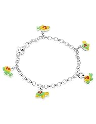Unicornj Sterling Silver Childrens Bracelet with Turtle Charms Green Yellow Red