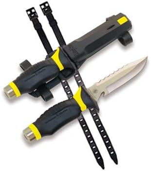 UK Blue Tang Sharp Drop Tip Scuba Dive Knife with Sheath and Straps (Black)