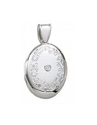 14K White Gold Premium Cremation and Hair Locket w/ Diamond Center 1/2 inch x 1 inch in Solid 14K White Gold