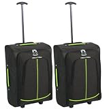 Karabar Set of 2 Cabin Approved Wheeled Bags (Black/Lime)