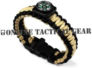 Paracord Bracelet With Whistle Built Into Buckle and Compass - By OTG (Tan (Main) Black (Trim), Medium 8.5 Inch Fits Most)
