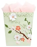 The Gift Wrap Company Cherry Blossom Trapezoid Gift Bag with Ribbon Handle, 12.5-Inches Tall, 12-Count Packages
