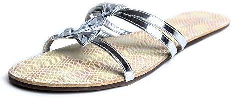 Nichole Simpson Women's Dressy Double Strap Silver Synthetic Flat Sandals 5 B (M) US