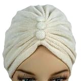 Ivory Creme Reversible Terry Cloth Turban Hat Head Cap