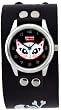Split Leather White Cat Skull Print Black Leather Wrist Watch