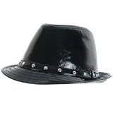 New Shiny Pvc Stingy Brim Fedora Trilby Studded Hat * Black * Small / Medium