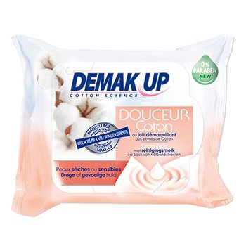  Lingettes demaquillantes Demak'up douceur coton Peaux seches sensibles x25