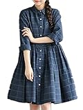 【TPGROWIN】 マタニティ ウェア ワンピース コットン ストライプ 花柄 チェック柄 フレア 森ガール 出産 外出着 妊婦服 全4色 (XL, ネイビー)